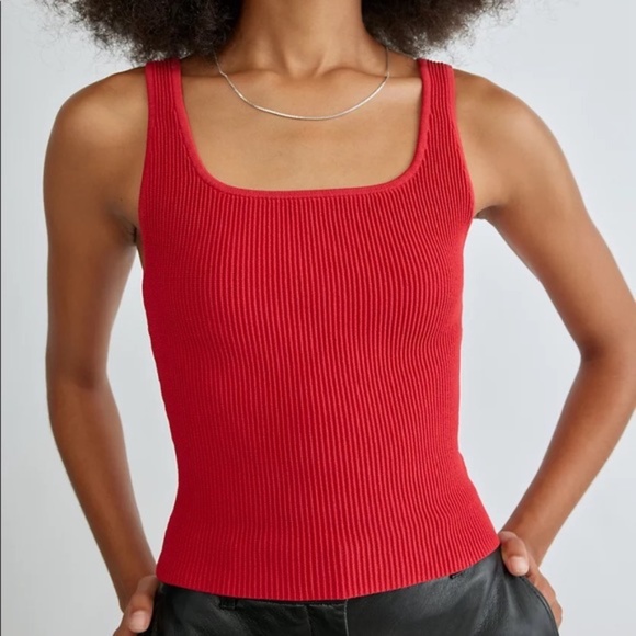 “miracle red” Babaton Square Neck Sculpt Knit tank top - Picture 2 of 8